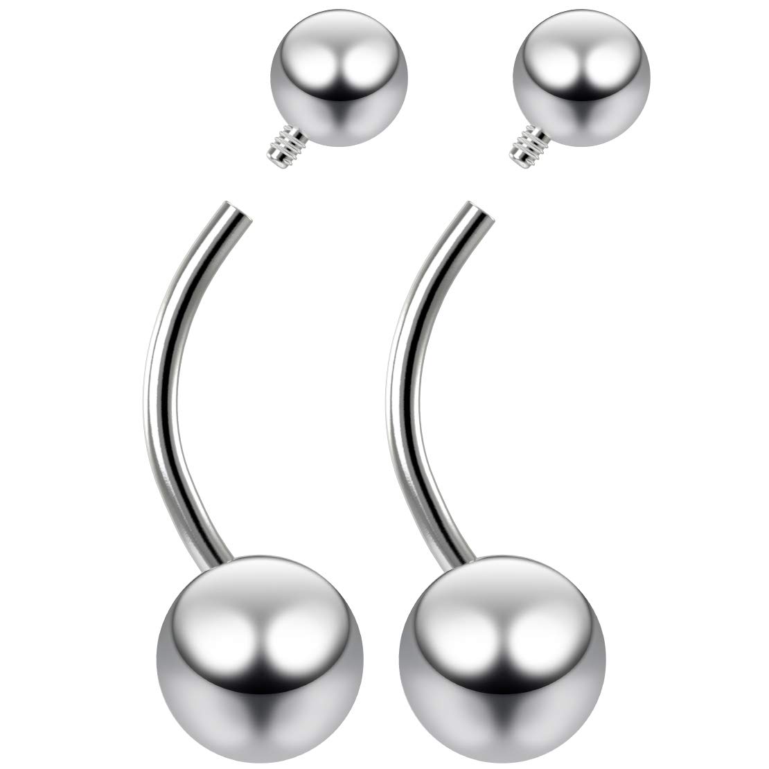 2pc 14g 1.6mm Banana Belly Button Ring Navel Bars Internally Threaded 6mm Surgical Stainless Steel Internal Thread
