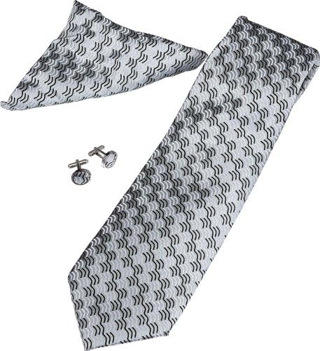 SuperCuffs Men's Tristan Swirl Pattern Tie, Cufflinks and Pocket Square Gift Set Regular Swirl Pattern