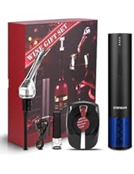 Crenova Wine Opener Electric, Rechargeable Wine Bottle Opener, Automatic Corkscrew with Vacuum Stopper, Aerator Pourer, Foil Cutter, Display Base, House Warming Gifts for New Home Wedding Birthday