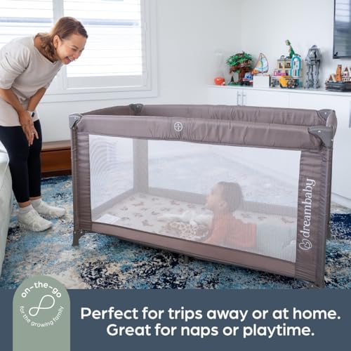 Dreambaby Quest Full Size Travel Cot, Lightweight, from Birth to 15kg, Easy Fold & Compact, Travel Bag, 120cm x 60cm, Custom Mattress Included