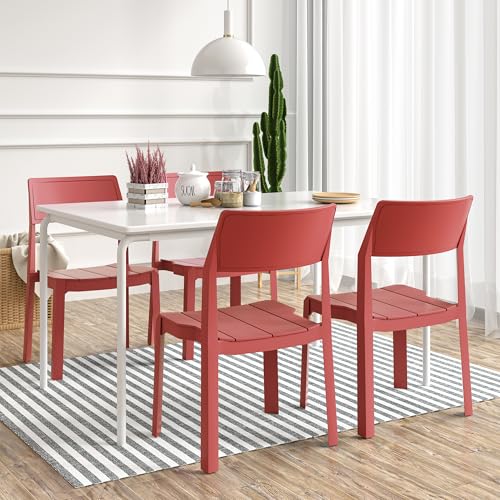 VECELO 4 Pack Plastic Dining Chairs, Stackable Patio Chairs for Indoor Outdoor…