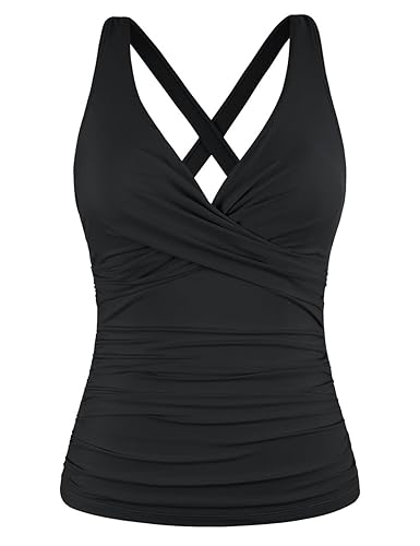 Hilor Black Underwire Bathing Suits Top for Women Ruched Tummy