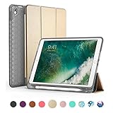 iPad Pro 10.5 Case with Pencil Holder, Swees Slim Full Body Protective Smart Cover Leather Case Rugged Shockproof with Stand Built-in Apple Pencil Holder for iPad Pro 10.5 inch, Gold