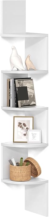 VASAGLE 5-Tier Corner Shelf Cloud White LBC72WT Modern Display Storage