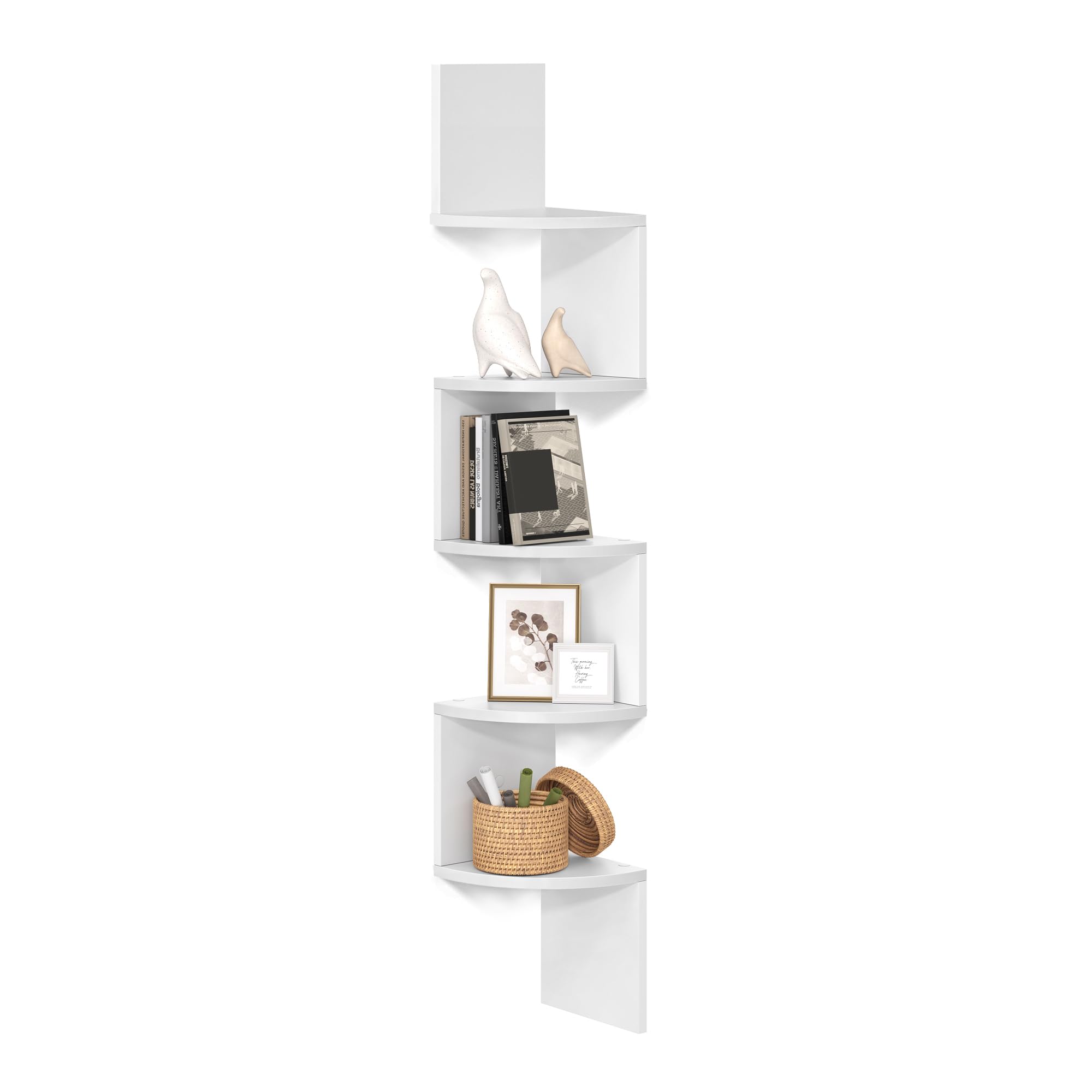VASAGLE 5-Tier Corner Shelf, Display Floating Shelf in Living Room, Study, Kitchen, Bedroom, for Plants, CDs, Decorations, Modern, Cloud White LBC72WT