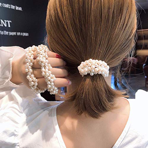 image for Messen 5 Pieces Pearl Elastics Hair Ties Ring Rope Scrunchie Hair Band