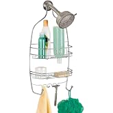 iDesign Shower Metal Storage Hanging Bathroom Caddy, Silver, Steel | Medium, 3 Shelves, 6 Hooks, 2 Suction Cups
