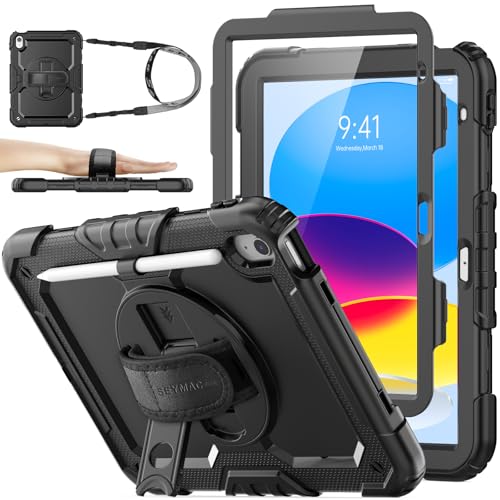 SEYMAC stock Hülle für iPad A16 11./10. Generation 11"/10.9", Schwarz