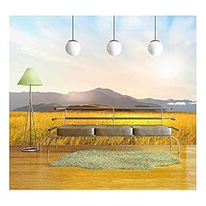 Natural Landscape of Summer Field and High Mountain - Removable Wall Mural | Self-Adhesive Large Wallpaper - 66x96 inches