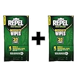 Repel 94100 Sportsmen 30-Percent Deet Mosquito Repellent Wipes, 2Packs of 15 Count each