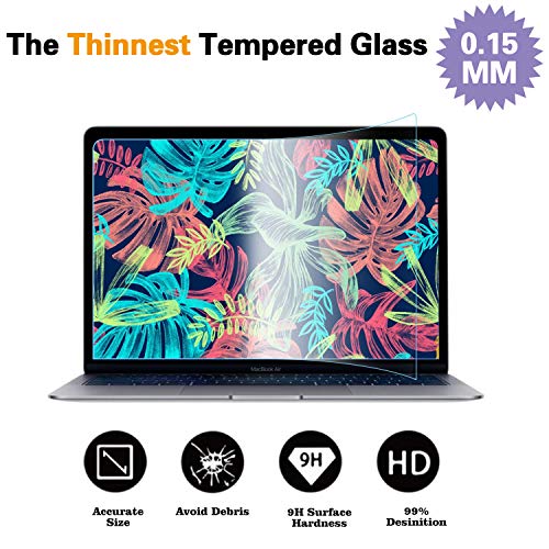 Glass Screen Protector Compatible MacBook Air 13 Inch 2018 Model A1932 & New MacBook Pro 13 Inch Model A1706 A1708 A1989, 9H Hardness with Ultra Thin 0.15mm Thickness
