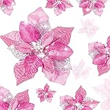 WILLBOND 36 Pieces Christmas Glitter Poinsettia