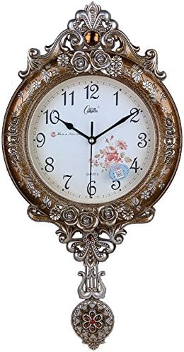 CGGHY 16 Inch Hanging Bell Luminous Mute Calendar Clock Modern Living Room Bedroom Electronic Calendar Wall Clock Creative Modern Watch Antique Gold Round Pendulum
