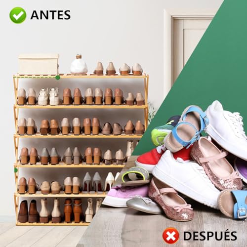 RESTSUKO Zapatero, Organizador De Zapatos De Bambú, Zapateros Independiente De 6 Niveles, Zapatero Recibidor, 20-24 Pares De Zapatos, Dormitorio, Puerta, SalóN, 70 Cm De Largo