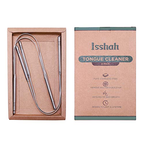 Isshah Stainless Steel Metal Tongue Scraper Cleaner - Get Rid of Bad Breath and Bacteria - Pack of 4 - Eco Friendly Packaging - Thumbnail 2