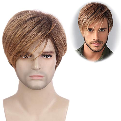 STfantasy Mens Wig Ombre Blonde Brown Short Straight Layered Synthetic Hair for Male Guy Everyday Wear Cosplay Halloween Party