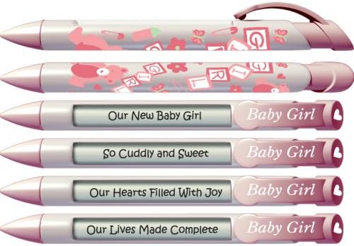Greeting Pen "Girl Blocks" Baby Pens with Rotating Messages, 6 Pen Set (36503)