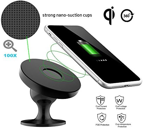 Wireless Car Charger with Nano Technology,Qi Car Mount Charging Aluminum Alloy,Phone Holder 360°Rotatable for Samsung Galaxy S8/S8 Plus/S7/S7 Edge/Note5/8 and IPhone 8/8Plus/IPhone X (Black)