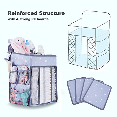 Diaper Caddy Organizer for Changing Table | Hanging Diaper Stacker for Nursery Organization | Crib Side Organizer | Newborn Baby Shower Gifts Light Grey