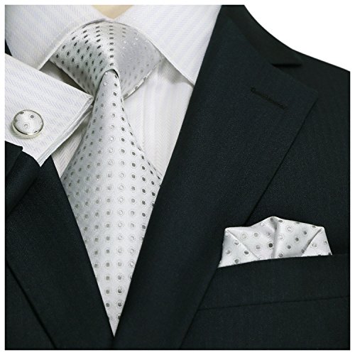 Landisun silk polka dots mens silk tie set: tie+hanky+c…
