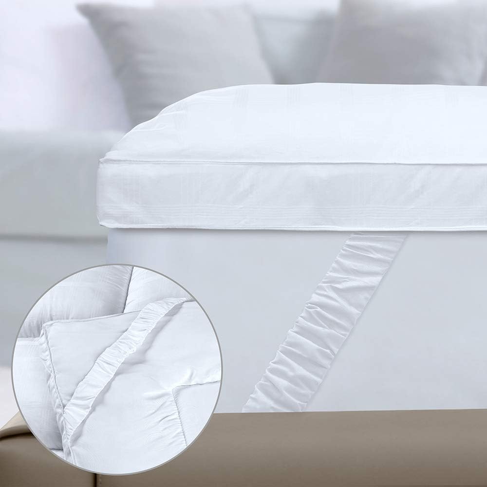 D & G THE DUCK AND GOOSE CO Upgraded! 3-Inch Extra Thick Mattress Topper with 100% Cotton Cover, Queen Size, New & Improved Down Alternative Bed Topper for Optimum Cushioning & Support, Breathable: Furniture & Decor