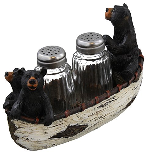 3 Black Bears Canoeing Salt & Pepper Set - Rustic Cabin Canoe Cub Decor