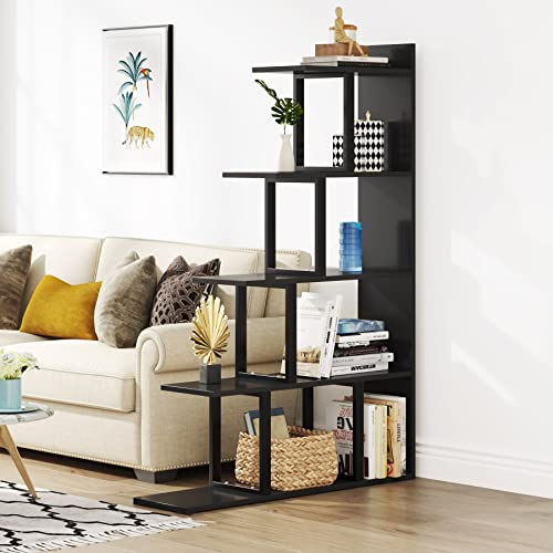 Tribesigns 5Tier Bookshelf, Black Ladder Corner Bookshelf Stepped
