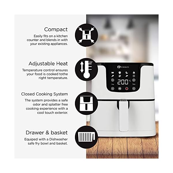 PureMate-Air-Fryer-with-Digital-Display-Recipes-Book-XL-55L-Healthy-Oil-Free-1700W-Air-Fryer-with-7-Preset-LED-One-Touch-Screen-Timer-Adjustable-Temperature-Control-for-Low-Fat-Cooking PureMate Air Fryer with Digital Display & Recipes Book, XXL 5.5L Healthy Oil Free 1700W Air Fryer with 7 Preset, LED One…