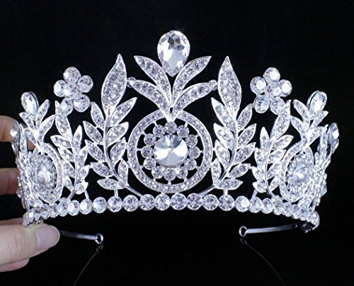 Janefashions FLORAL CLEAR AUSTRIAN CRYSTAL RHINESTONE HAIR TIARA CROWN WEDDING T12155 SILVER OR GOLD (SILVER)