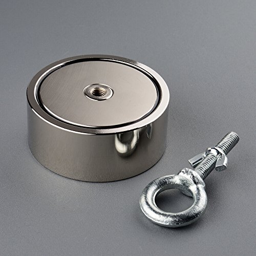 Mutuactor Double Sides Combined 2000LBS Vertical Magnetic Pull Force Neodymium Retrieving Salvage Magnet with M10 Eyebolt