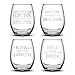Integrity Bottles, GOT, MOD, That's What I Do, King Of The North, Hold The Door (Set of 4) Stemless Wine Glasses, Handmade, Handblown, Hand Etched Gifts, Sand Carved, 16oz