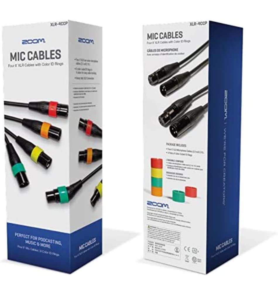Zoom XLR-4C/CP Microphone Cable Set – 4 Colored XLR Cables for Podcasting and Studio
