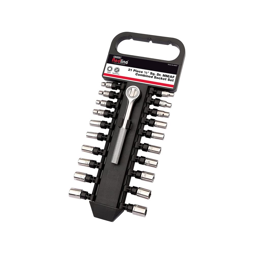 Draper Redline 68927 1/4-Inch Square Drive MM/AF Combined Socket Set (21-Piece)