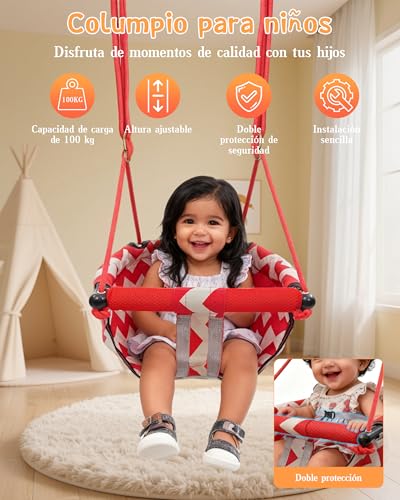 PLMUYY Ajustable Columpio para niños, Doble protección de Seguridad, Incluye Bolsa de Almacenamiento, 2 Pernos de Expansión, Soporta hasta 100 kg, para niños a Partir de 6 Meses