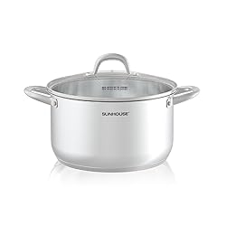 SUNHOUSE 8 Quart Stock Pot with Lid - 3-Ply Bottom