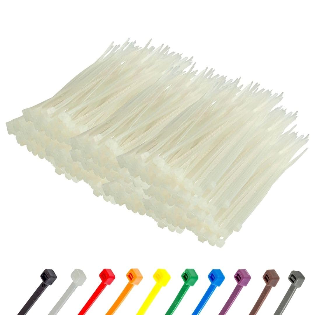 Gocableties Small White Cable Ties, 100mm x 2.5mm, Bulk Pack of 1000, 4” Premium Nylon Zip Ties Clear/Natural, Plastic Tie Wraps, Secure Self-Locking Mechanism, for Home, Garden, Office and DIY