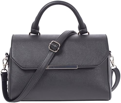 Women's PU Leather Top Handle Satchel Purse Cross Body Handbag (Black/Silver)