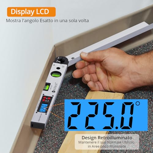 Neoteck 400 mm Digital Angle Finder 0 ~ 225 ° Digital Inclinometer LCD Backlit Digital Angle Ruler with Portable Bag Digital Angle Detector for Industrial Applications Work-White