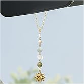 SHMZK Sun Hanging Car Charm, Rear View Mirror Cute Boho Dangling Sun Car Decor Hanging Ornament, Handmade Healing Natural Crystals Stones Sun Catcher Mirror Pendant for Women Men (Green)