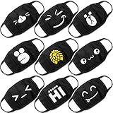Teenitor Cotton Mask Set of 9, Black Cotton Dust Mouth Mask, Face Masks with Cute Design Perfect Size for Kids Adults, Surgical Mask for Dust Pollen Sickness Allergies Air Pollution, 17×12cm