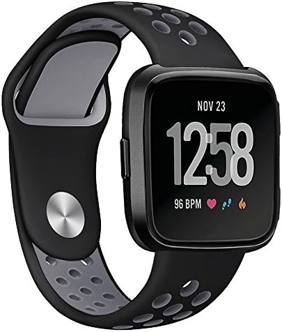 Amawell Fitbit Versa Bands for Women Men,Sport Soft Silicone Replacement Breathable Strap Bands for New Fitbit Versa Smart Fitness Watch (Black&Gray, 5.5"-8.1")