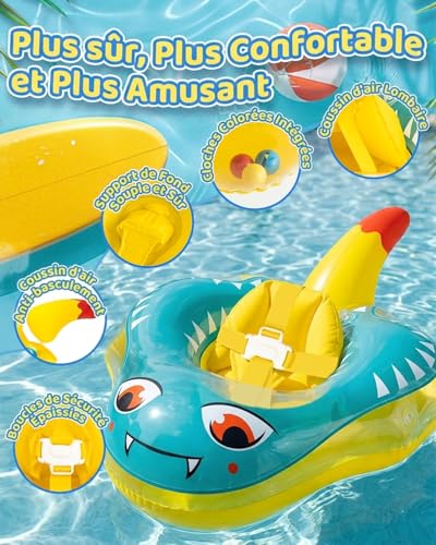 Baby Swim Ring with Sun Shield, Anti-Roll Baby Swimming Pool, Baby Parasol Buoy with Balance Ball, Inflatable Baby Swim Ring 10-24 Months 8-16 kg, Baby Swim Ring Inflatable Swimming Pool