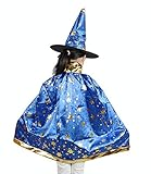 Teddy Spirit Halloween Costumes Witch Wizard Cloak with Hat for Kids Boys Girls (Blue)
