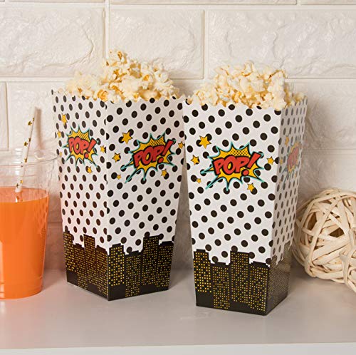 Popcorn Boxes - 100-Pack Paper Popcorn and Candy Containers, Party Supplies for Movie Nights, Kids Birthday, Carnivals, Comic Superhero Design, 46-Ounce, 3.7 x 7.7 x 3.7 Inches - Thumbnail 2