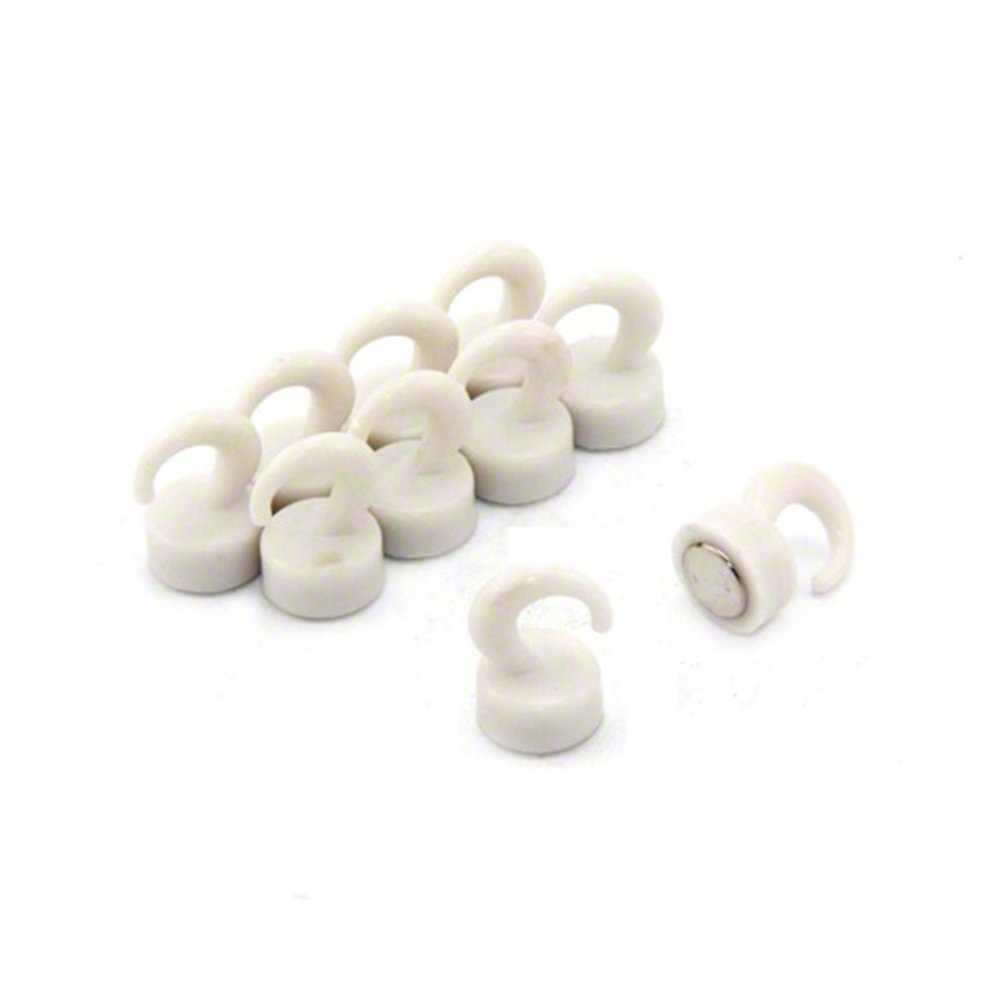 White Plastic Mini Magnetic Hooks for Fridge, Office, Whiteboard, Noticeboard, Filing Cabinet - 12mm dia x 20mm tall - 1kg Pull - Pack of 10