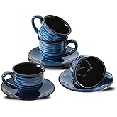 Hasense Espresso Cups Set of 4, 4 Ounce Ceramic Cappuccino Cup with Saucers, Small Coffee Mugs for Espresso Shots, Cappuccino, Tea, Latte, Demitasse, Navy Blue