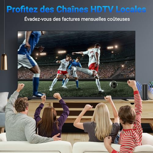 2026 Antenne TV Intérieure Puissante, 460+KM Antenne TV Intérieur avec Amplificateur à Haut Gain, Réception 360°, Fixation Magnétique, Compatible with TV Intelligentes et Anciennes 4K/1080P