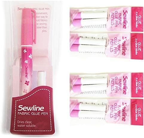 Sewline Fabric Glue Pen Plus 4 x Double Refill Pack, EPP, no pins, Dries Clear, Sewing & Paper Piecing