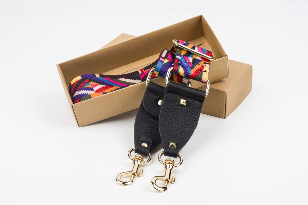 2" Wide Purse Strap Replacement Guitar Style Rainbow Canvas Crossbody