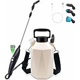 Battery Powered Garden Sprayer, 1 Gallon Electric Sprayer in Lawn with USB Rechargeable Handle, Retractable Wand, 3 Mist Nozzles, Yard Water Pump Sprayers with Adjustable Shoulder Strap for Gardening